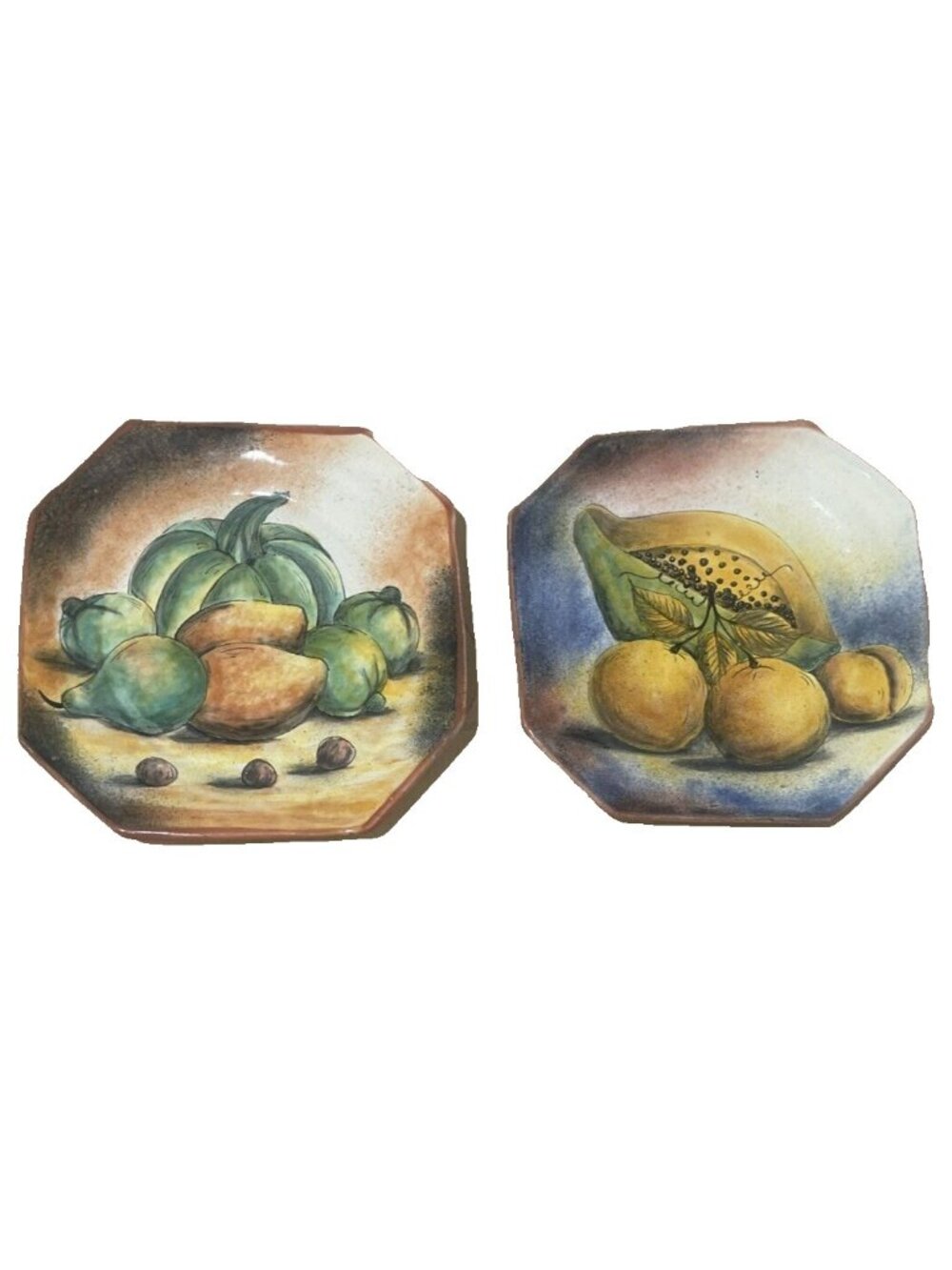Santa Rosa Guanajuato Mexico Plates Fruit Pair 9 3/4" Signed